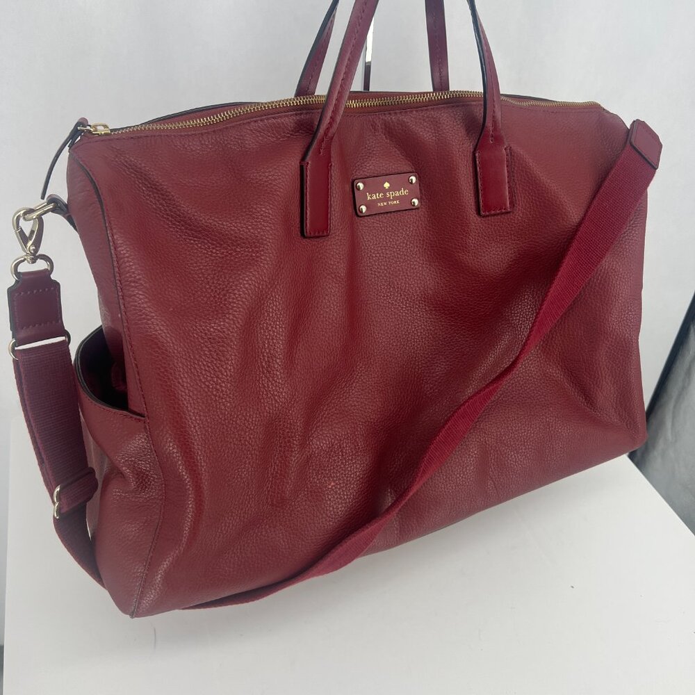Kate Spade Filipa Pebbled Leather Duffle Overnight Weekend Bag Burgundy - Picture 4 of 17